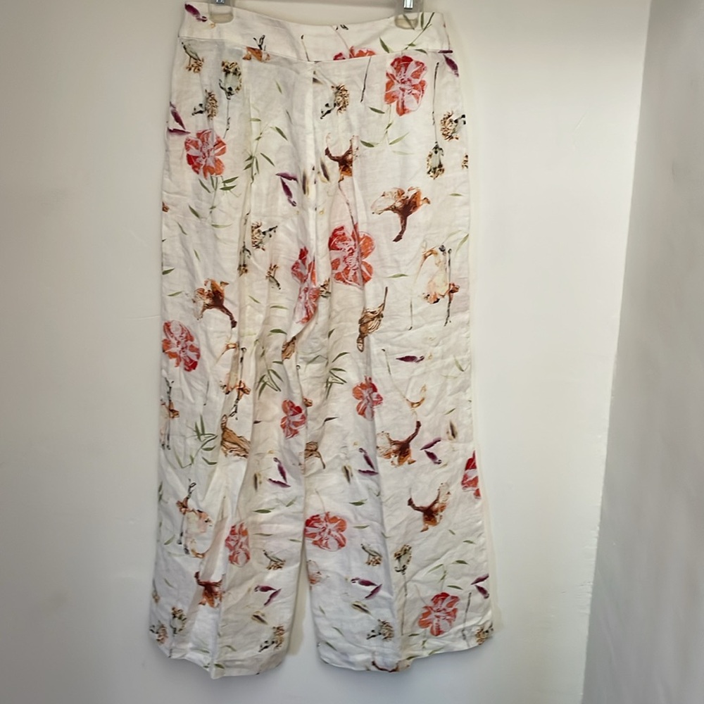120% Lino Floral-Print High-Waist Linen Pants 100% linen size 46 US 10 $345 - Picture 4 of 5